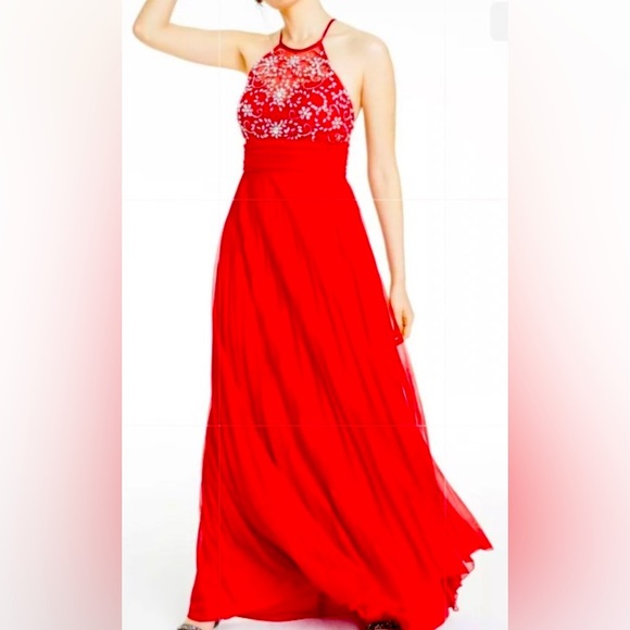 Size 5/6 Red Halter Neck Prom Homecoming Pageant Evening Gown Formal Dress NWT - Picture 1 of 3